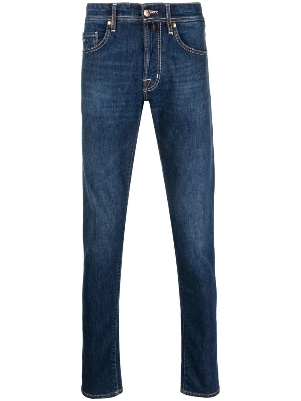 Shop Sartoria Tramarossa Logo-patch Straight-leg Jeans In Blue