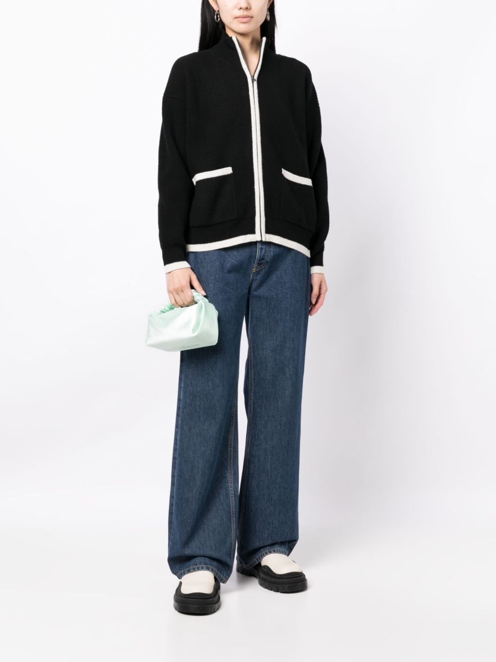 STUDIO TOMBOY contrasting-trim high-neck cardigan - Zwart