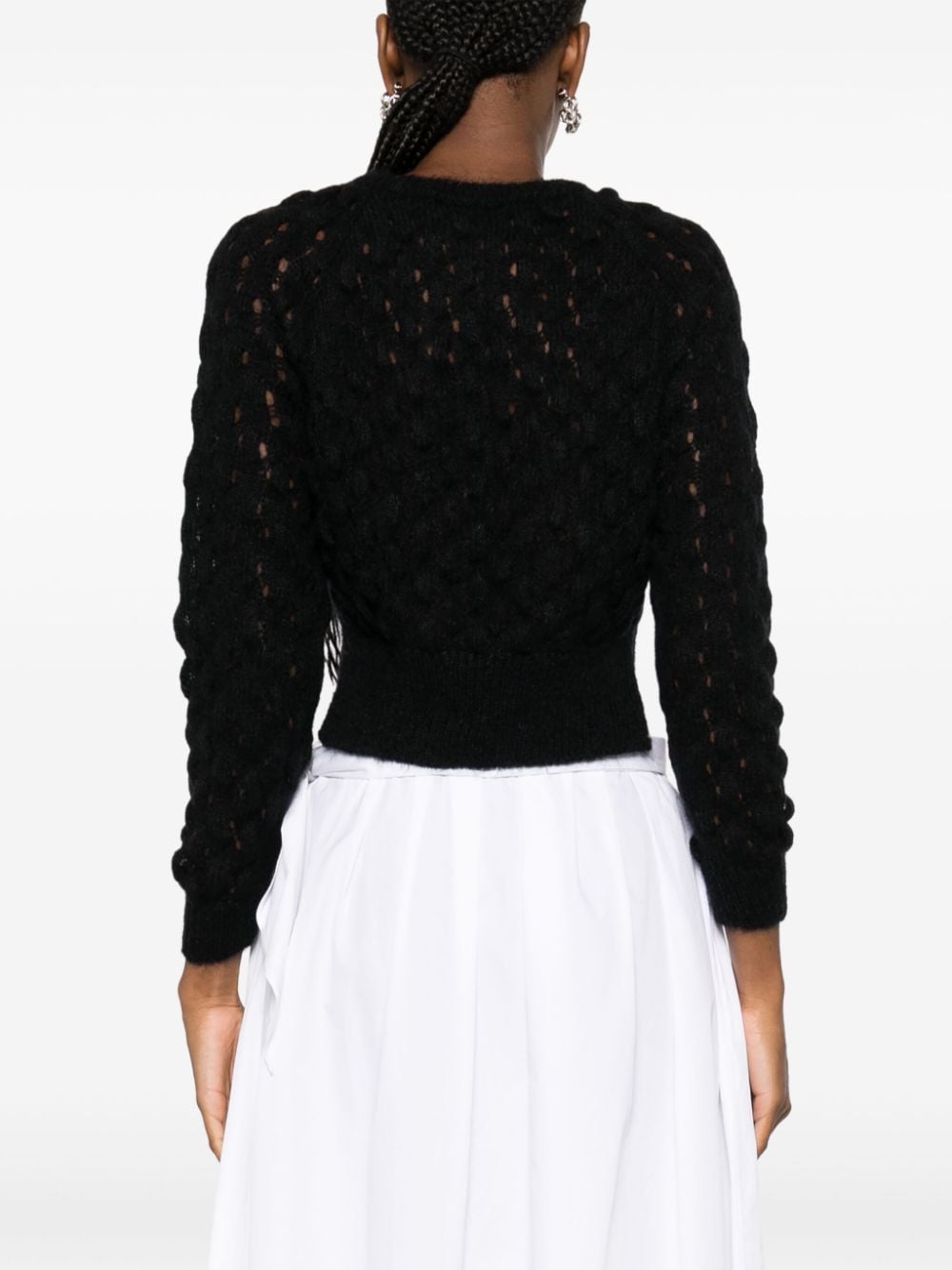 Shop Simone Rocha Cropped Open-knit Jumper In Black