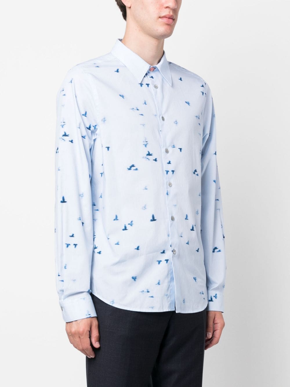 Shop Ps By Paul Smith Bird-print Long-sleeve Cotton Shirt In Blau