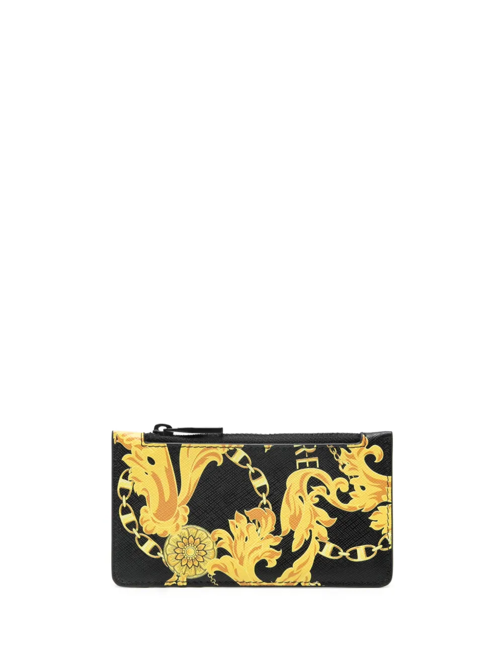 Shop Versace Jeans Couture Baroque-print Leather Wallet In Black