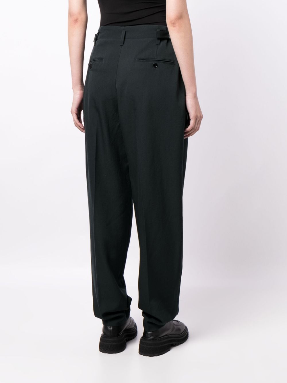 Shop Lemaire Pleated-waist Virgin-wool Trousers In Green