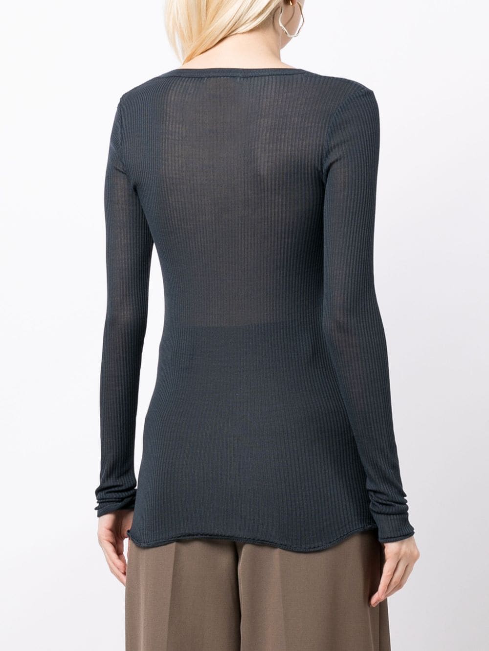 Shop Lemaire Ribbed-knit Long-sleeved Silk Top In Blue