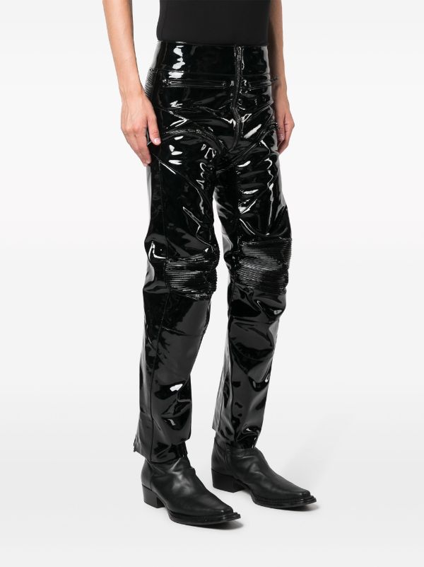 Black fashion patent leather trousers