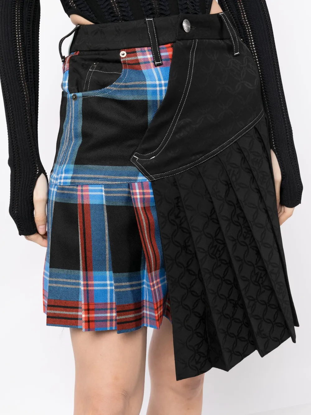 Shop Charles Jeffrey Loverboy Asymmetric Plaid-check Miniskirt In Black