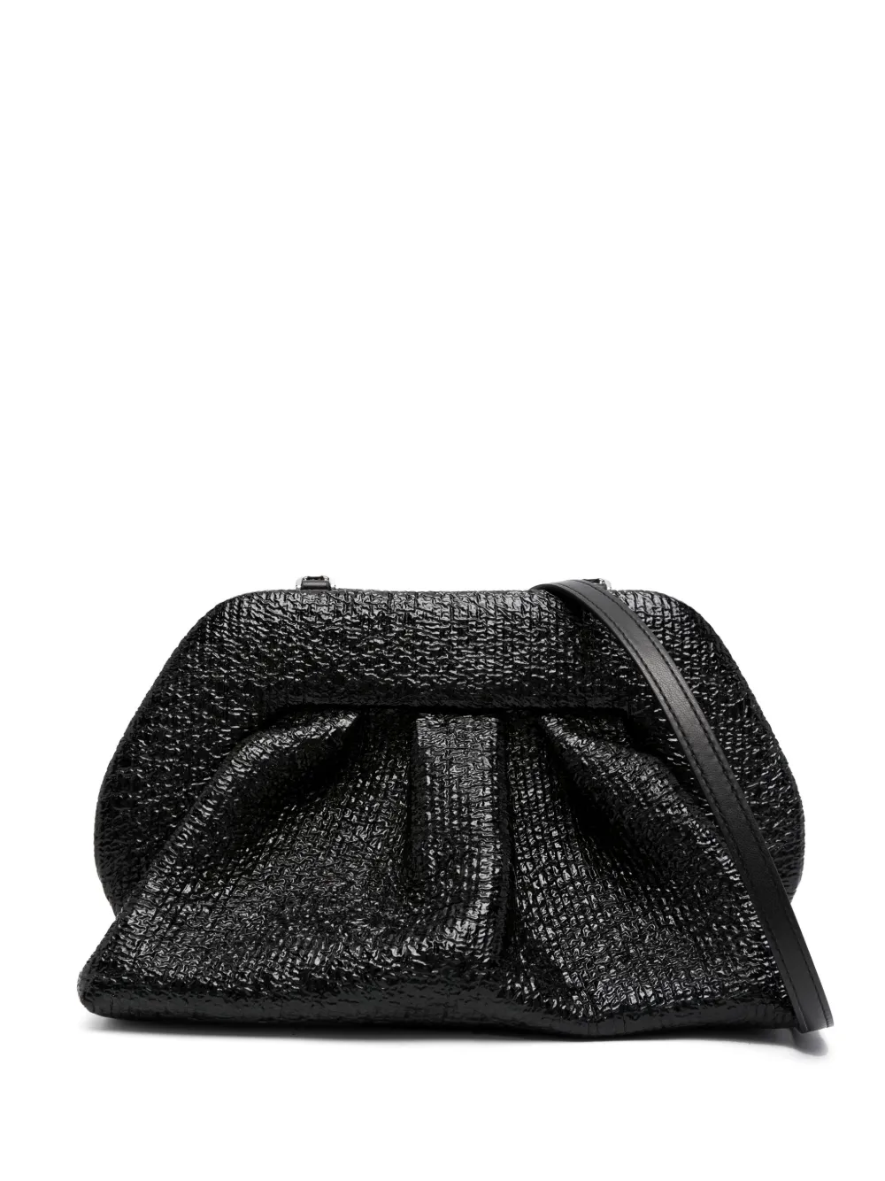 Themoirè Tia leren clutch Zwart