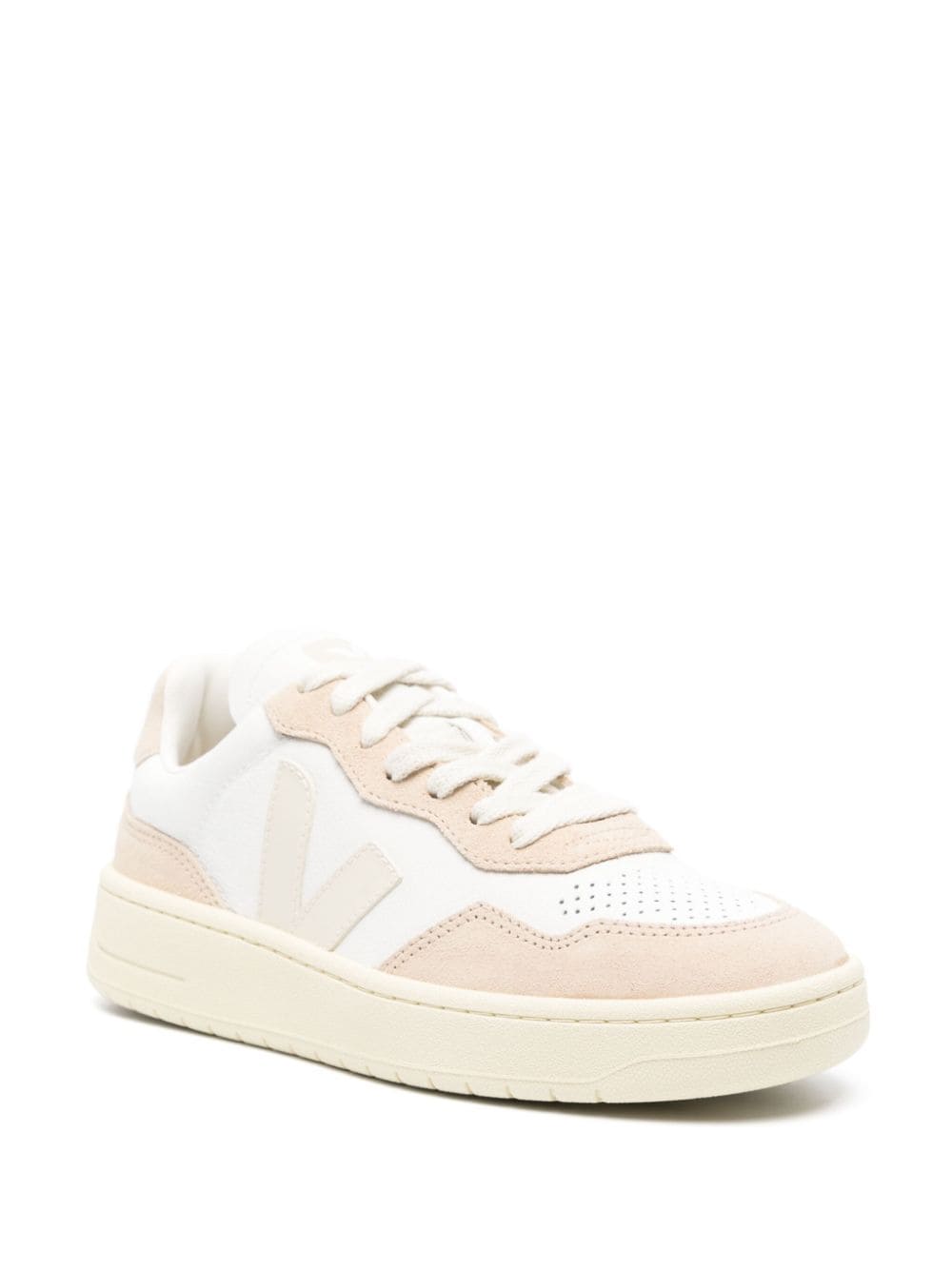 Shop Veja V-90 Low-top Leather Sneakers In White