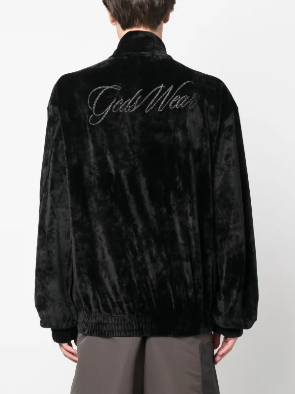 GCDS logo-embroidered Velvet Bomber Jacket | Black | FARFETCH