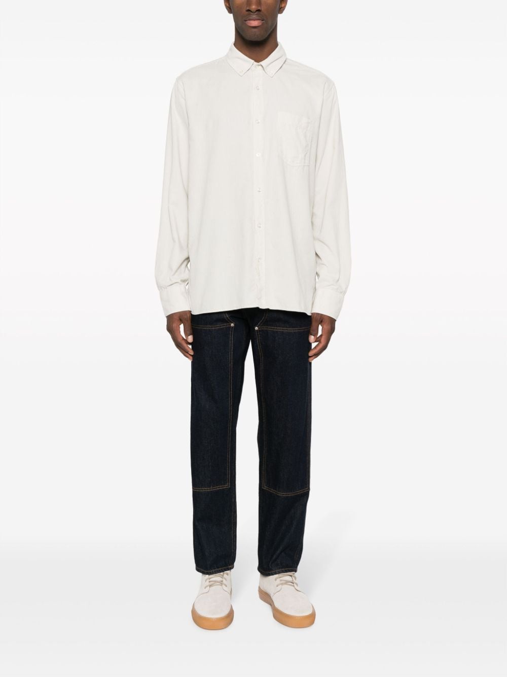 Shop Officine Generale Long-sleeved Cotton-blend Shirt In Neutrals