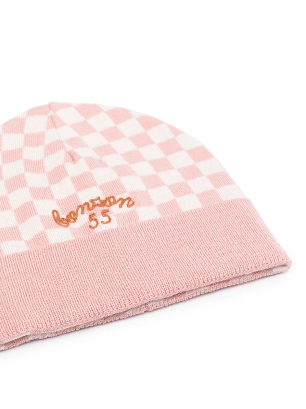 Shop Bonton Checkerboard-knit Logo Beanie In Pink