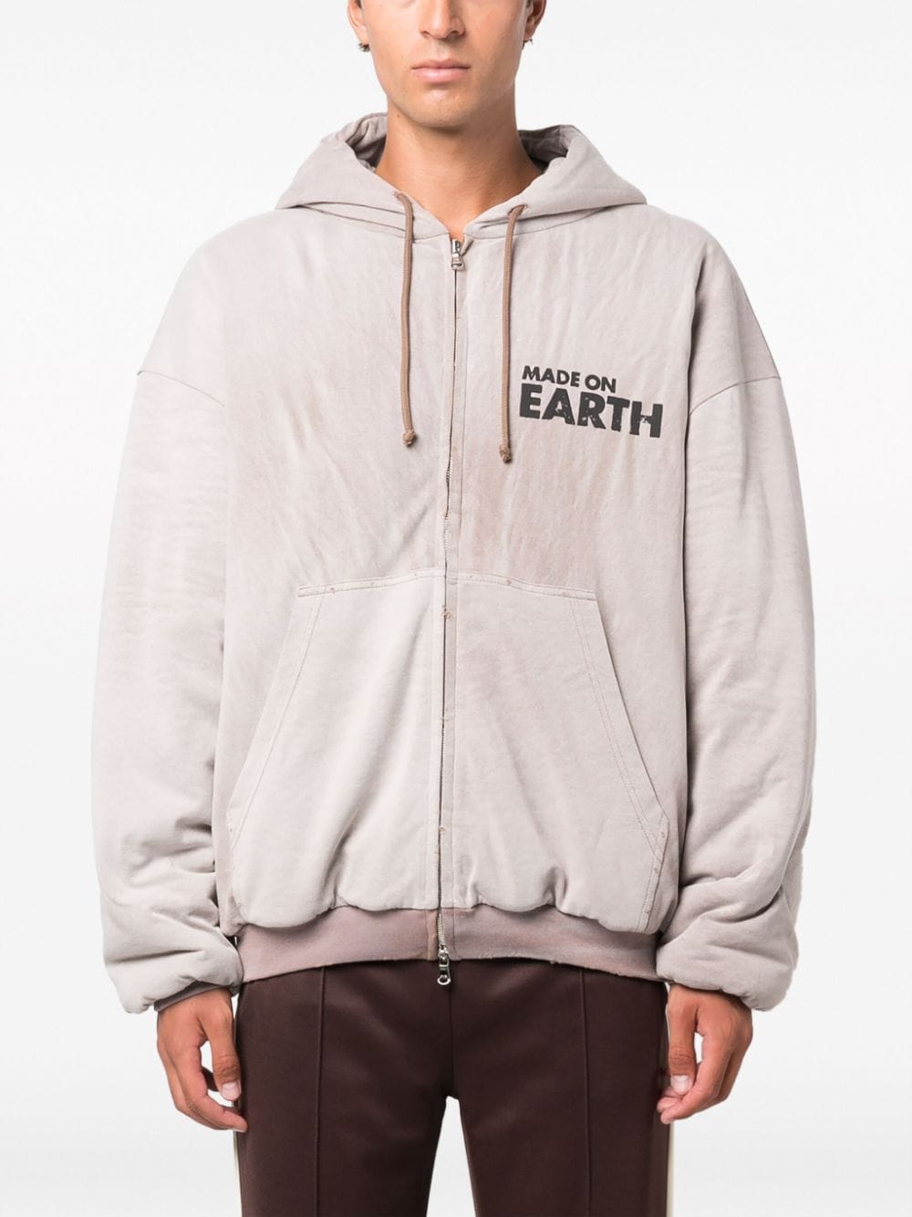 Shop Vetements Made On Earth Hooded Bomber Jacket In Neutrals