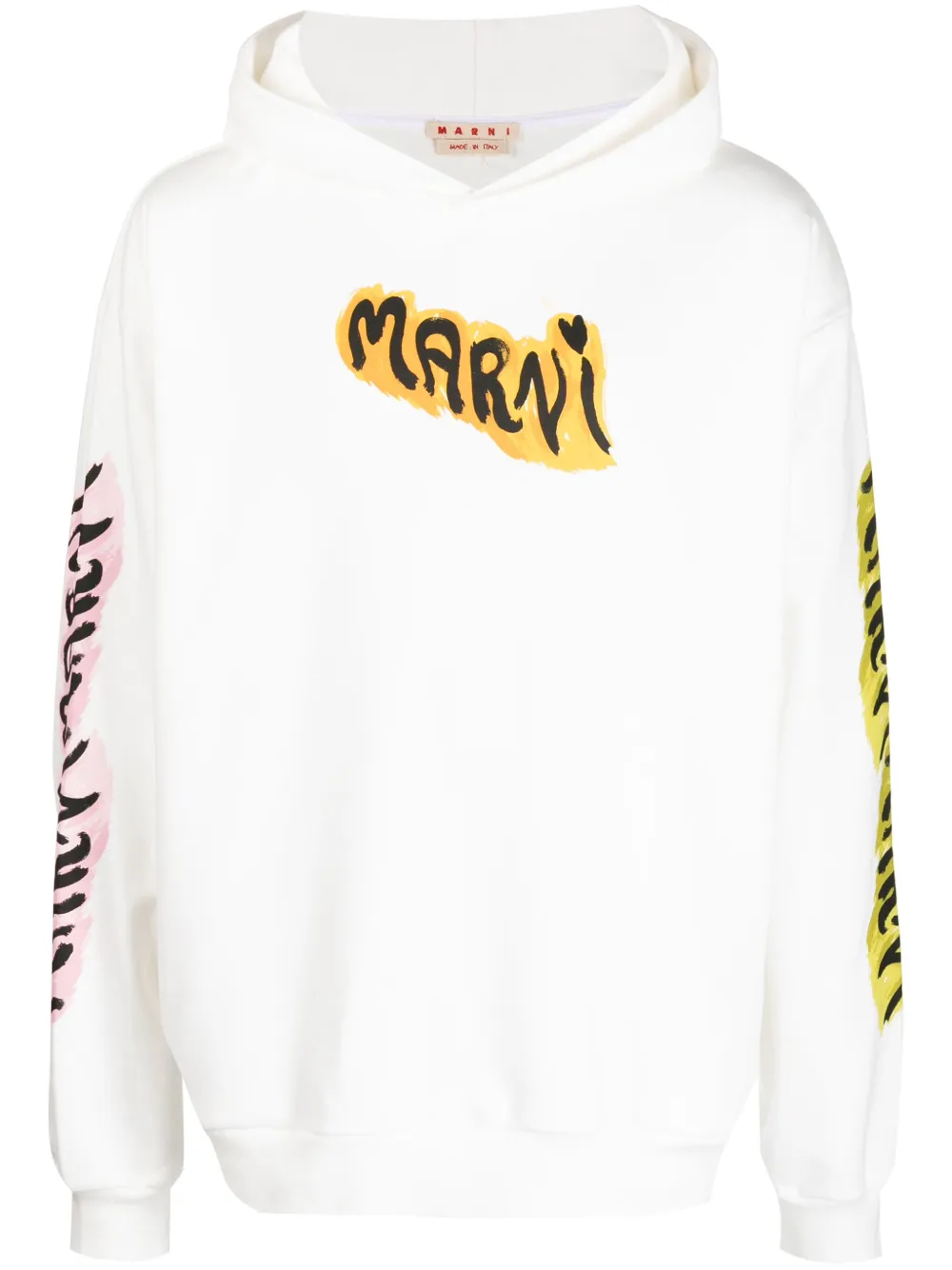Marni White Bio Cotton Hoodie With Graffiti Prints In White