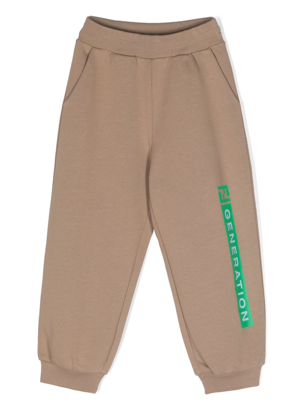 Fendi Kids' Logo-print Cotton Track Trousers In Brown