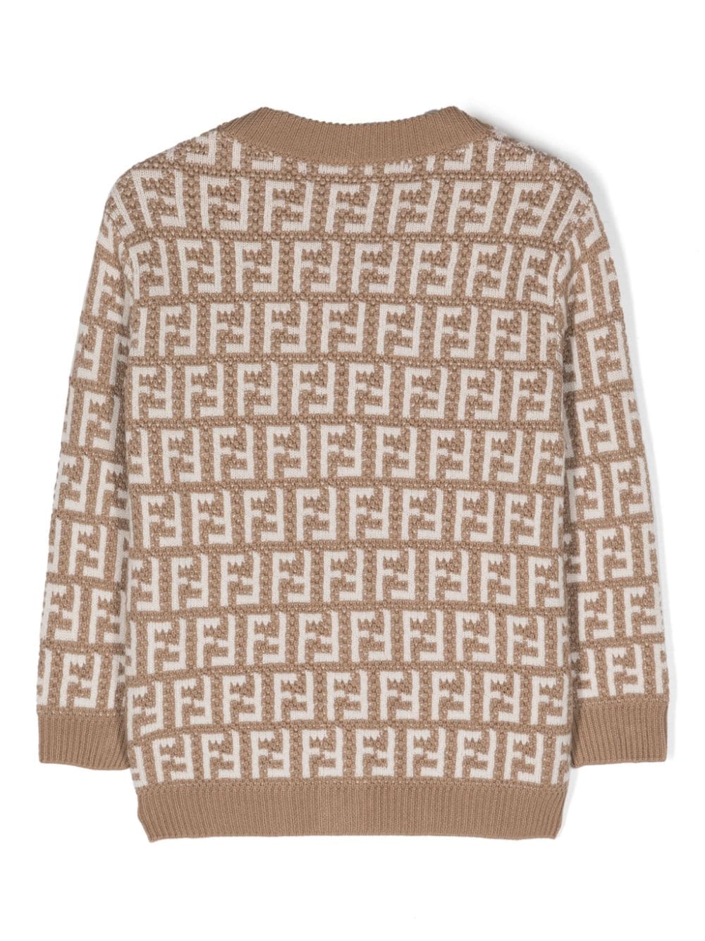 Shop Fendi Ff Intarsia-knit V-neck Cardigan In Neutrals