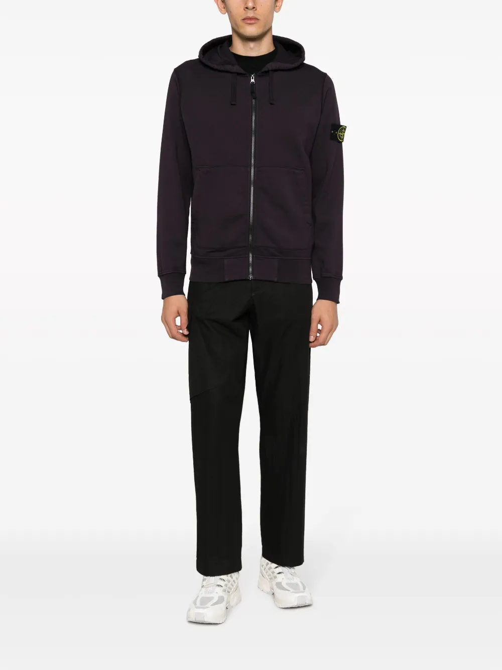 Stone Island Compass-motif drawstring cotton hoodie - Paars