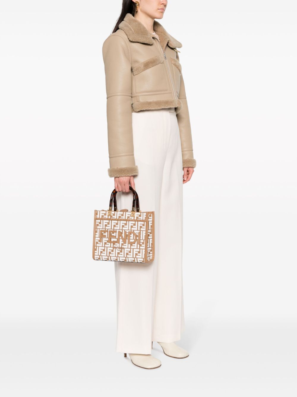 Shop Fendi Medium Sunshine Ff-motif Raffia Tote Bag In Brown