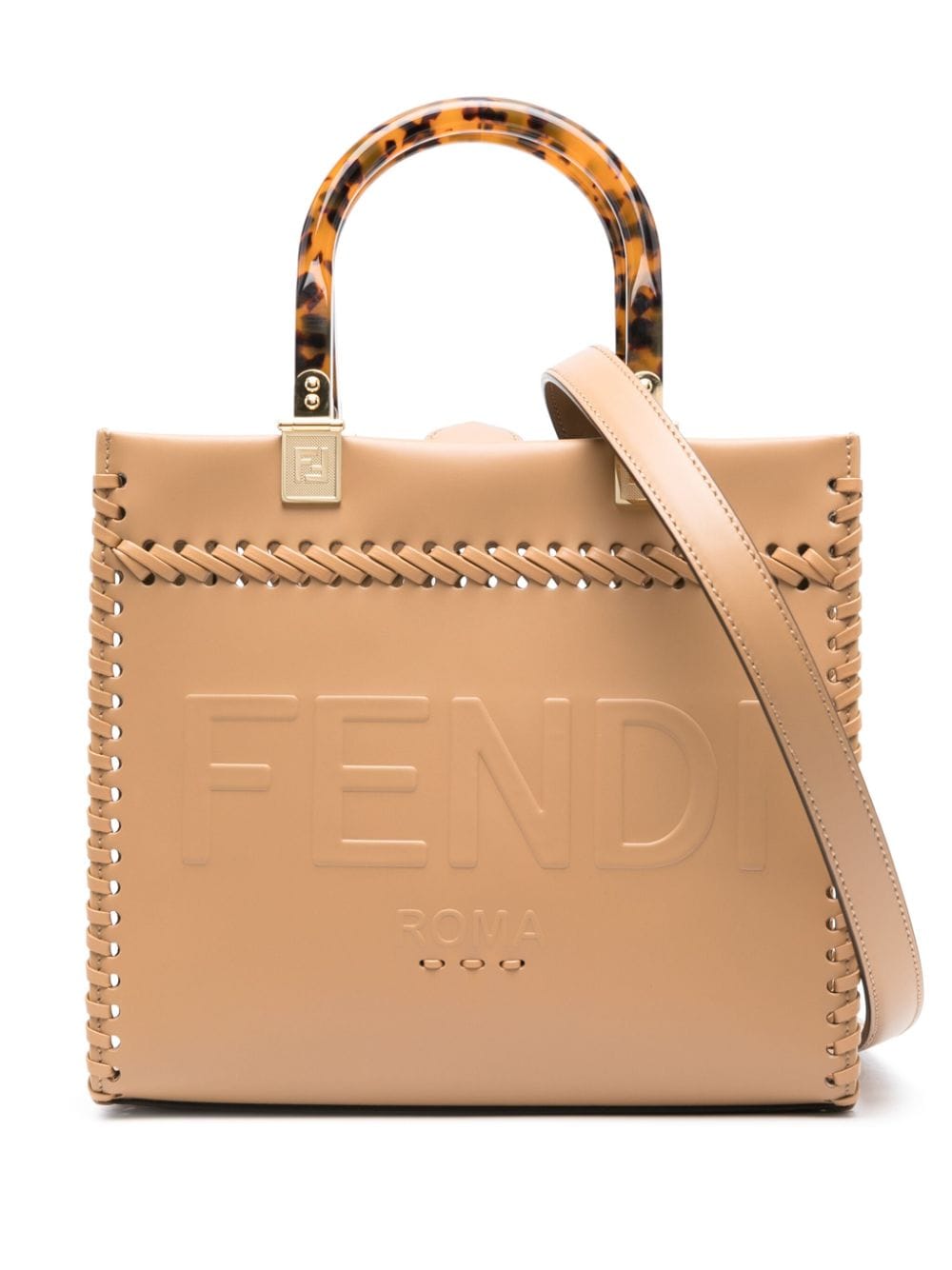 Shop Fendi Small Sunshine Leather Shoulder Bag In Braun