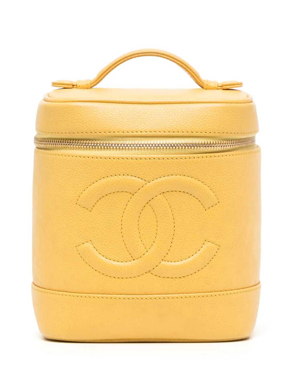 Click to view more detailed imagery on our partner's website Pre-owned Chanel 1997-1999 Cc Stitch Vanity Handbag In Yellow