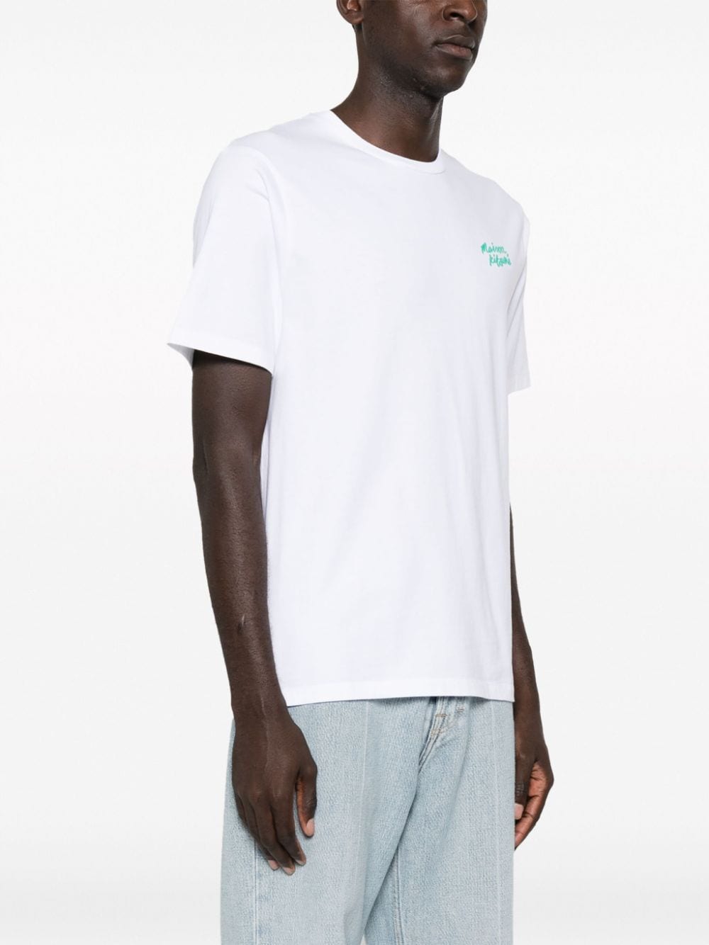Shop Maison Kitsuné Logo-embroidered Cotton T-shirt In White