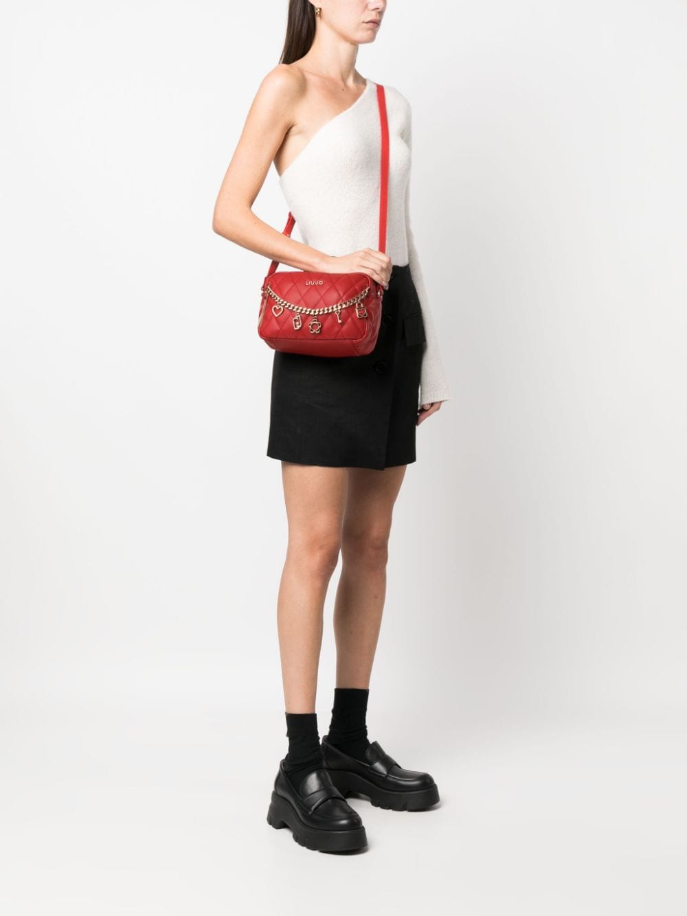 Shop Liu •jo Faux-leather Charm-detail Crossbody Bag In Red