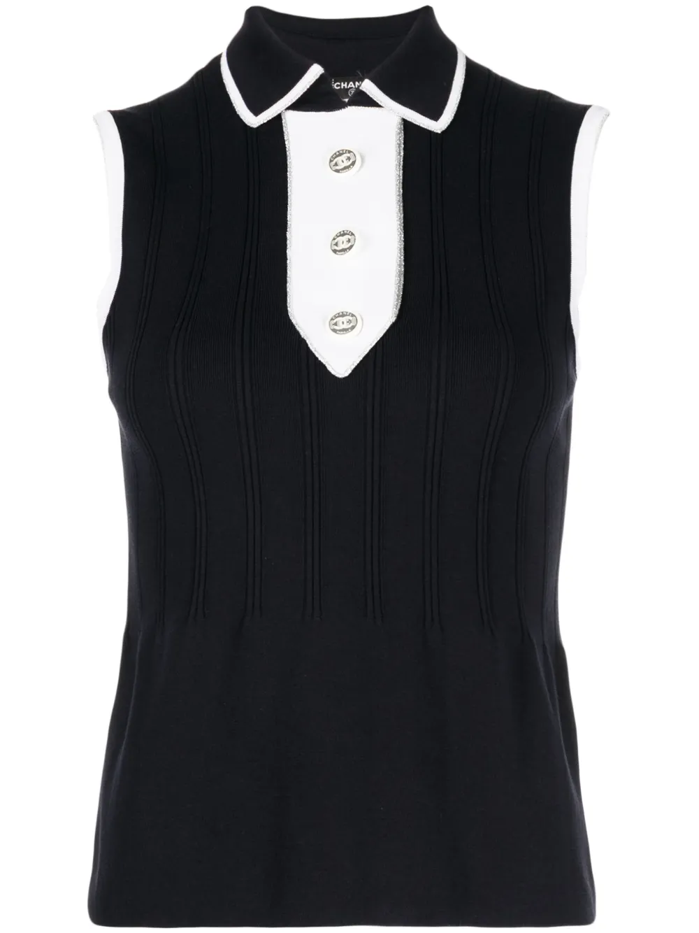 CHANEL Pre-Owned CC-buttons sleeveless polo top