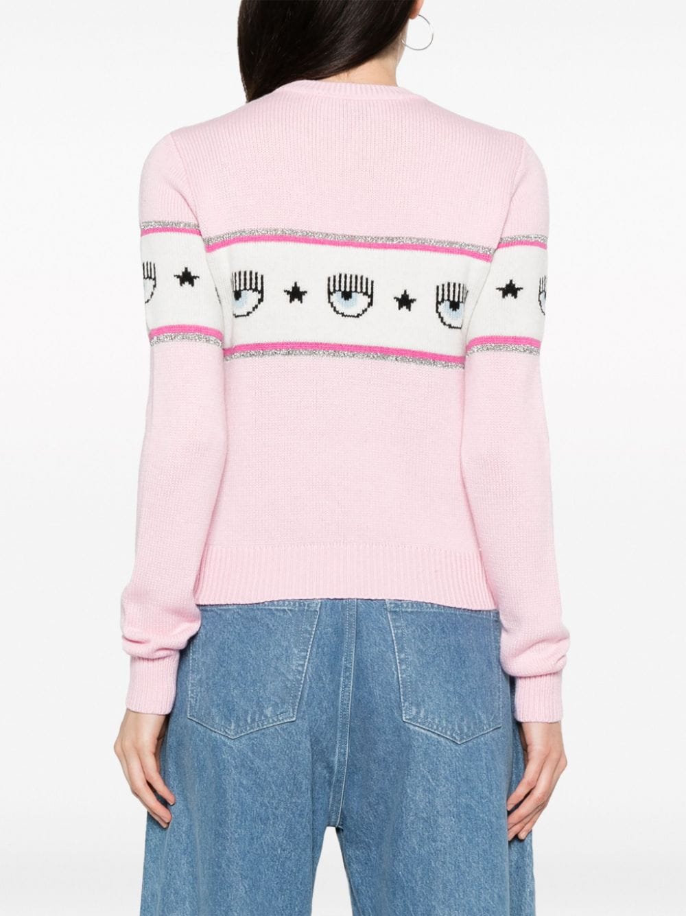 Shop Chiara Ferragni Eyelike-motif Intarsia-knit Jumper In Pink