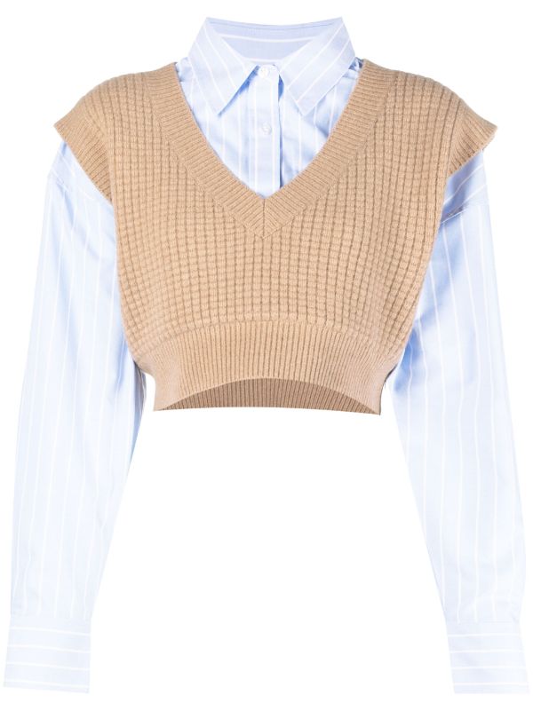 Alexander Wang Layered Knit And Poplin Crop Top - Farfetch