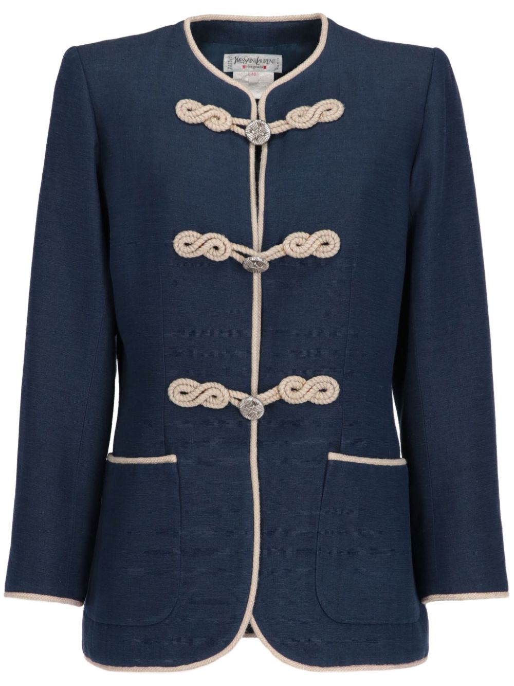 Saint Laurent Pre-Owned 1980 contrast-trim silk jacket - Blue