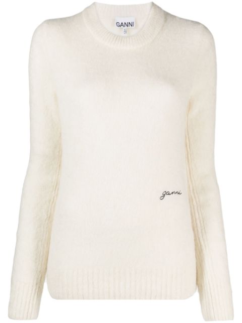 GANNI logo-embroidered wool-blend jumper Women