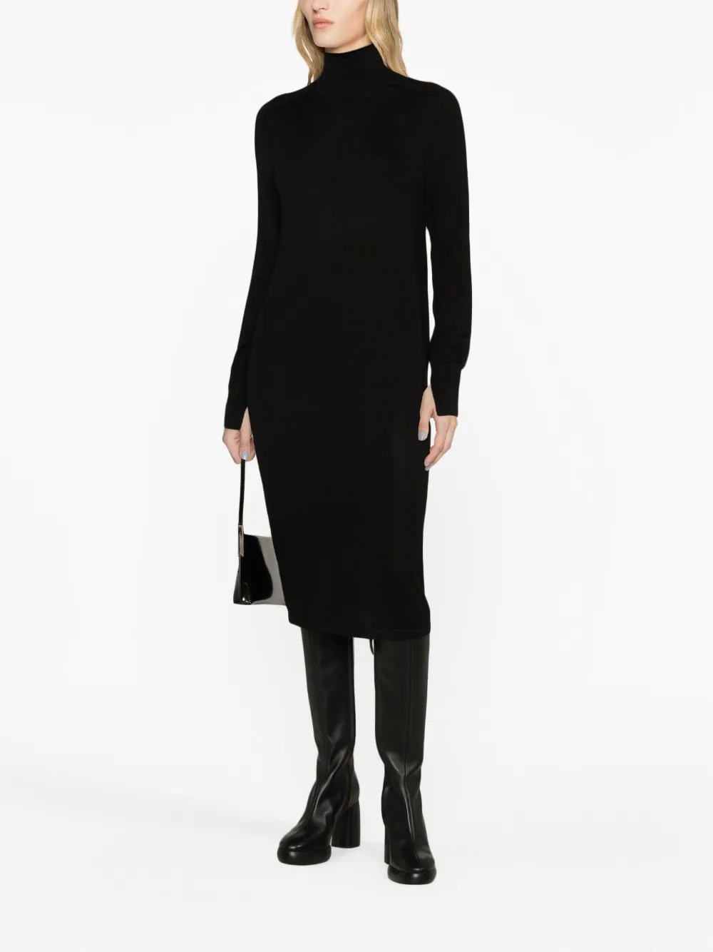 Calvin Klein mock-neck wool midi dress - Zwart