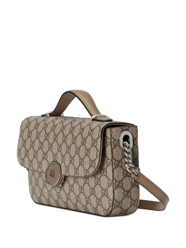 Gucci Small Top Handle Bag With Double G In Black GG Canvas