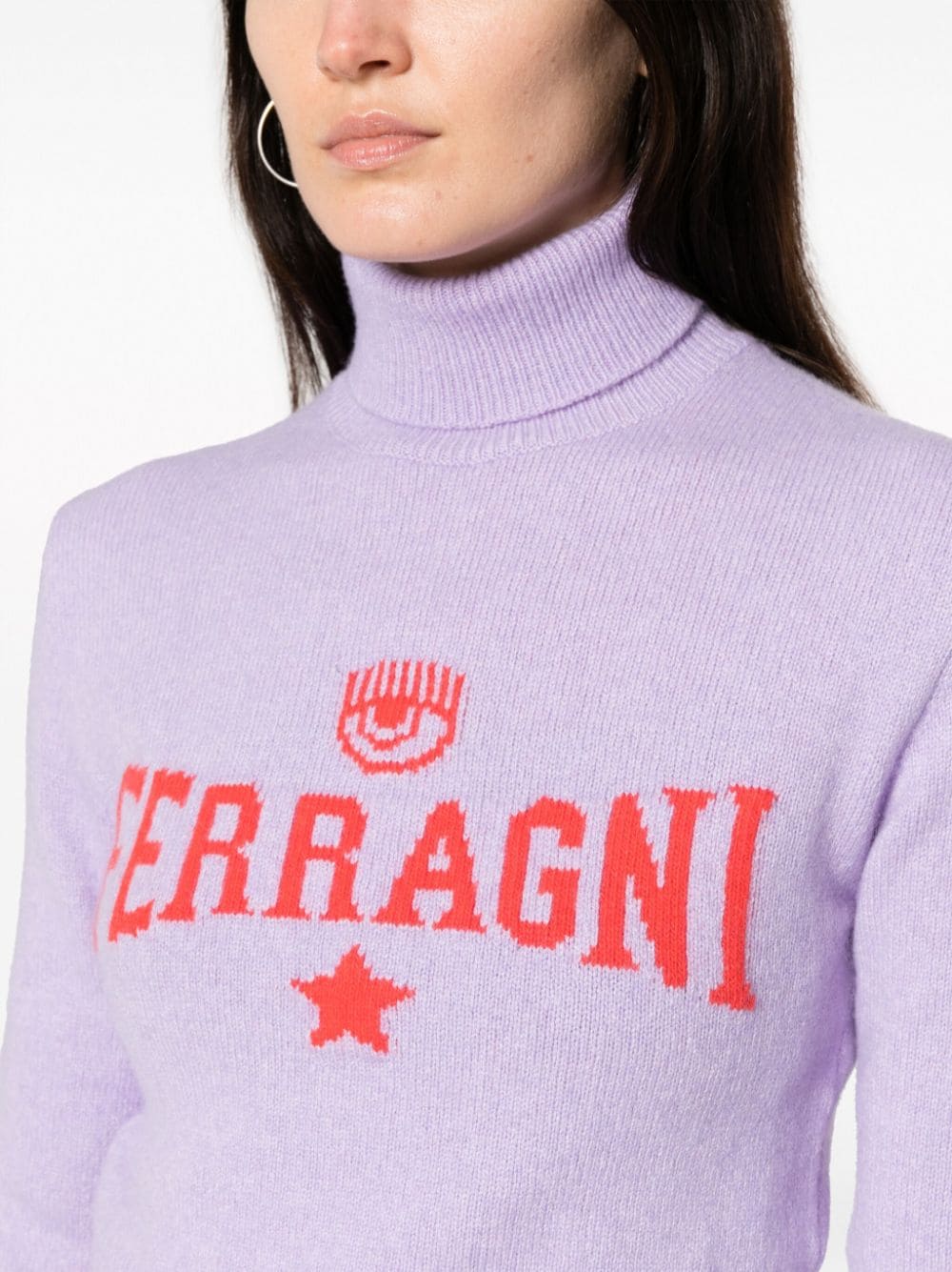 Shop Chiara Ferragni Logo-intarsia Roll-neck Jumper In Purple