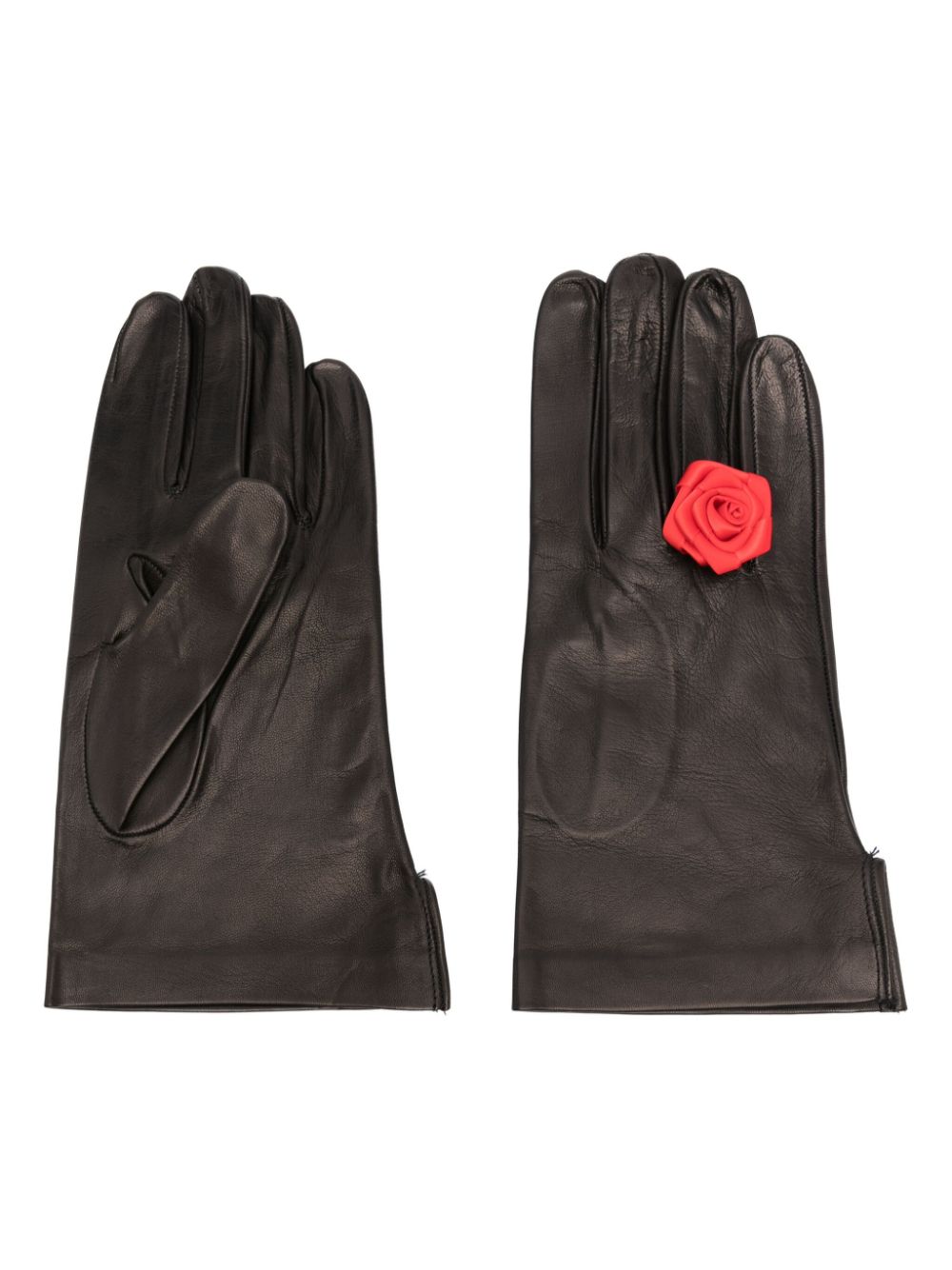 Shop Canaku Floral-appliqué Leather Gloves In Black
