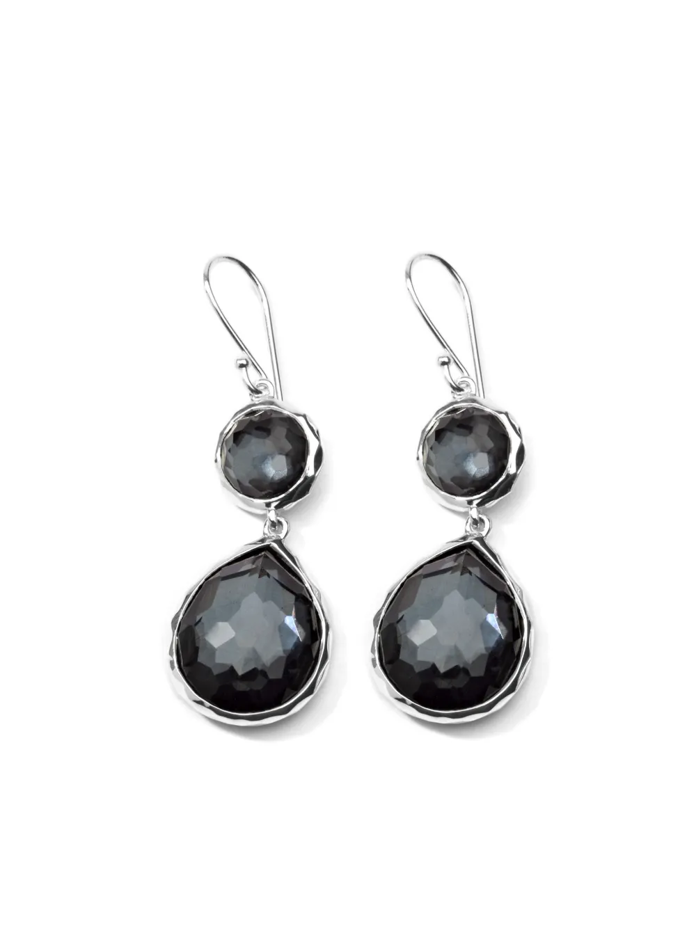 Ippolita Sterling Silver Rock Candy Mini Teardrop Snowman Earrings In Hematite Doublet In Silver