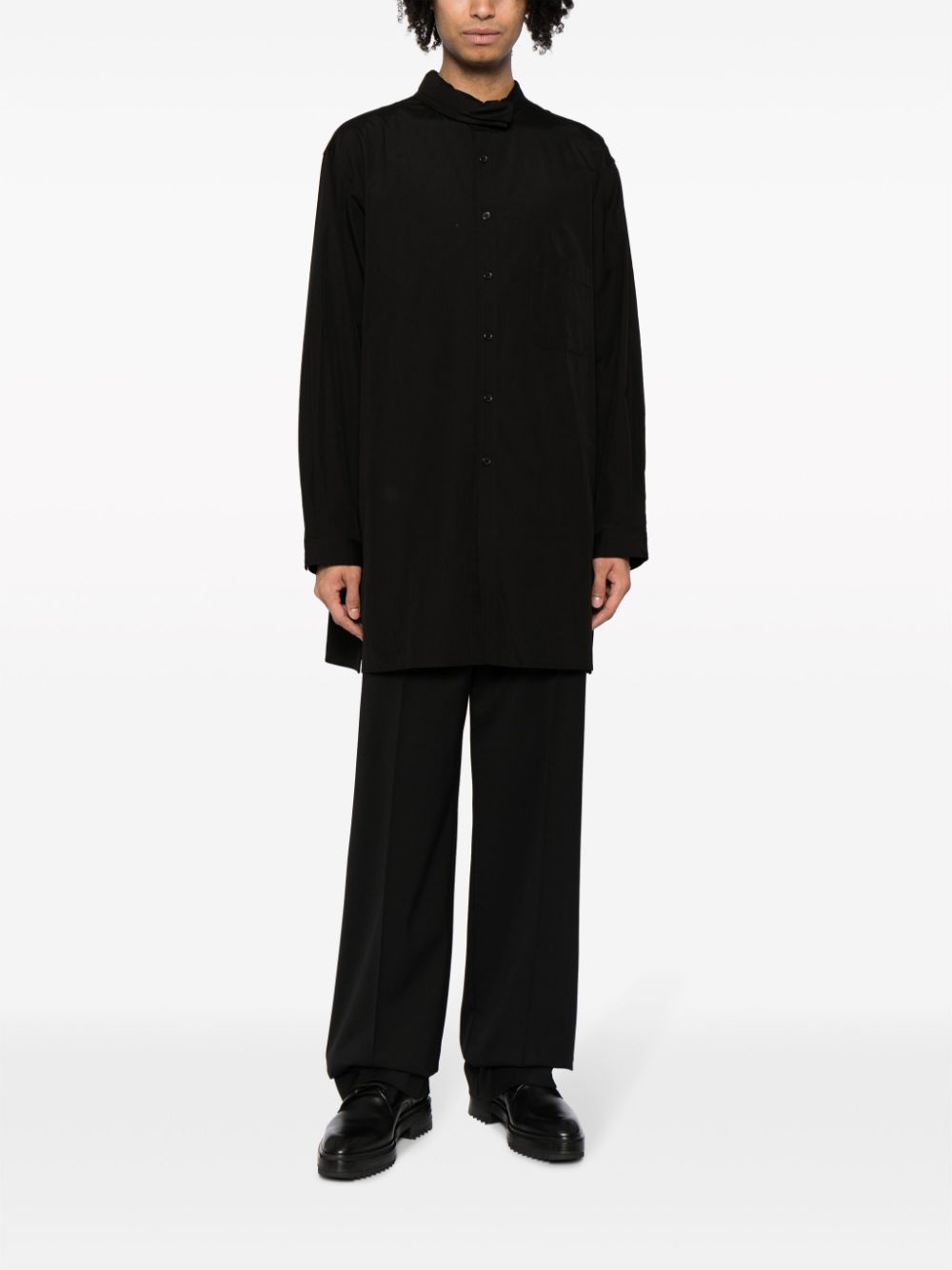 Yohji Yamamoto long-sleeve cotton shirt - Zwart