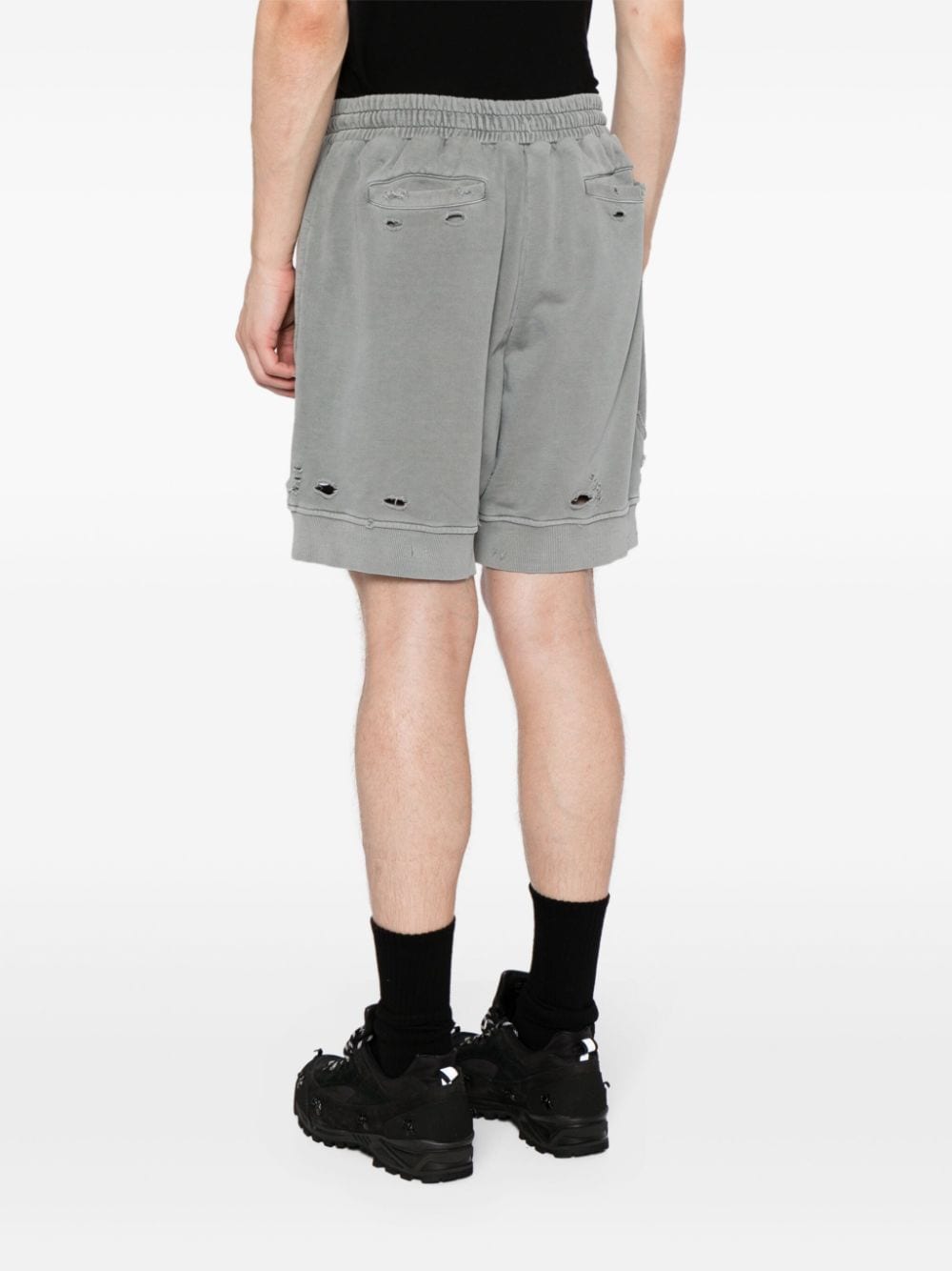 Shop C2h4 Ripped-detailing Cotton Track Shorts In Grey