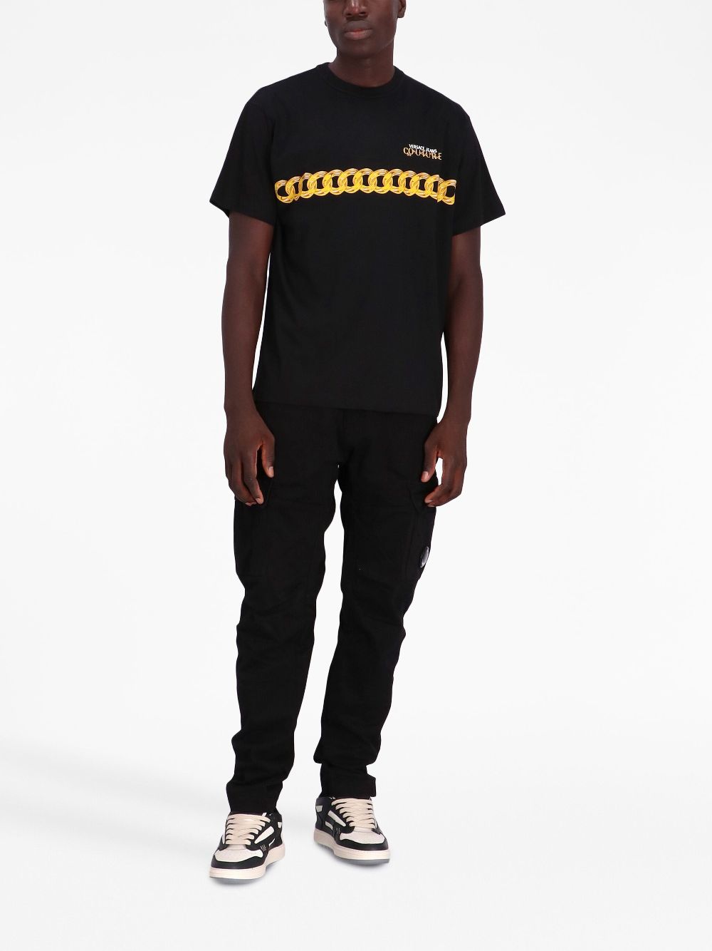 Versace Chain-print cotton T-shirt - Zwart