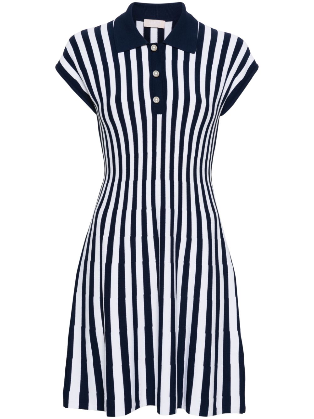 Shop Liu •jo Striped Pearl-embellished Dress In Blau