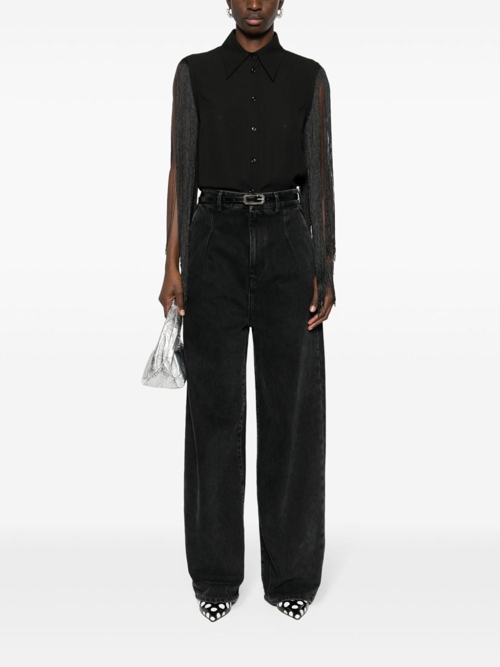 Shop Liu •jo Fringed Sleeveless Shirt In Black