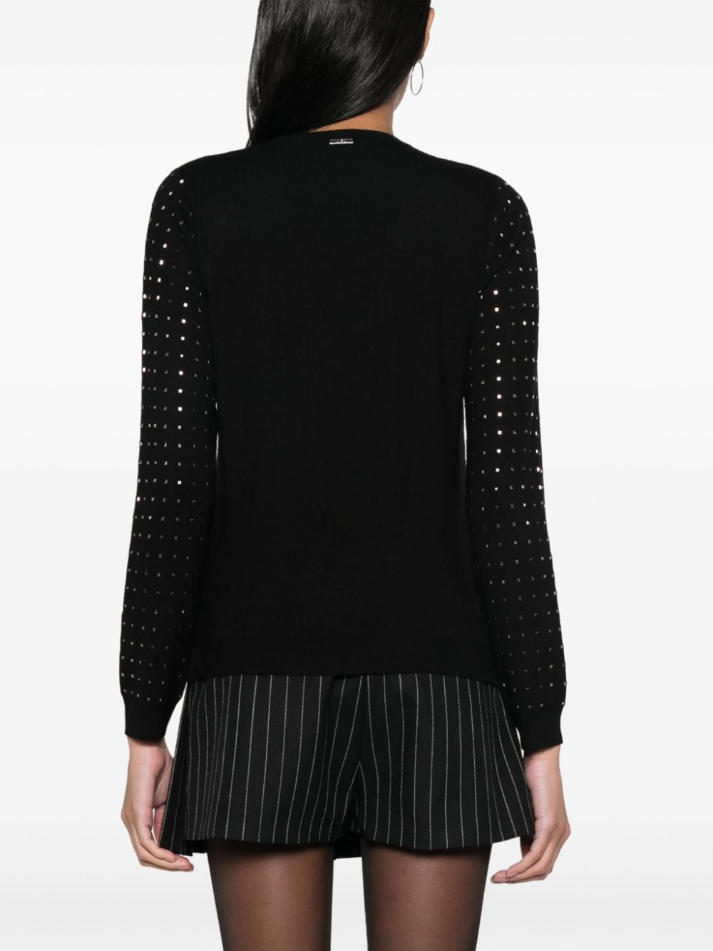 Shop Liu •jo Crystal-embellished V-neck Jumper In Black