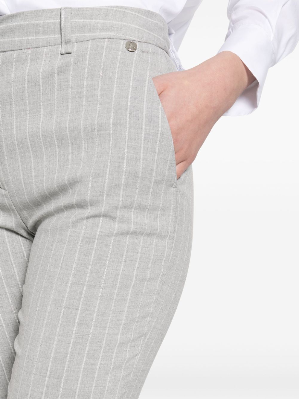 Shop Liu •jo Pinstripe-pattern Skinny Trousers In Grey