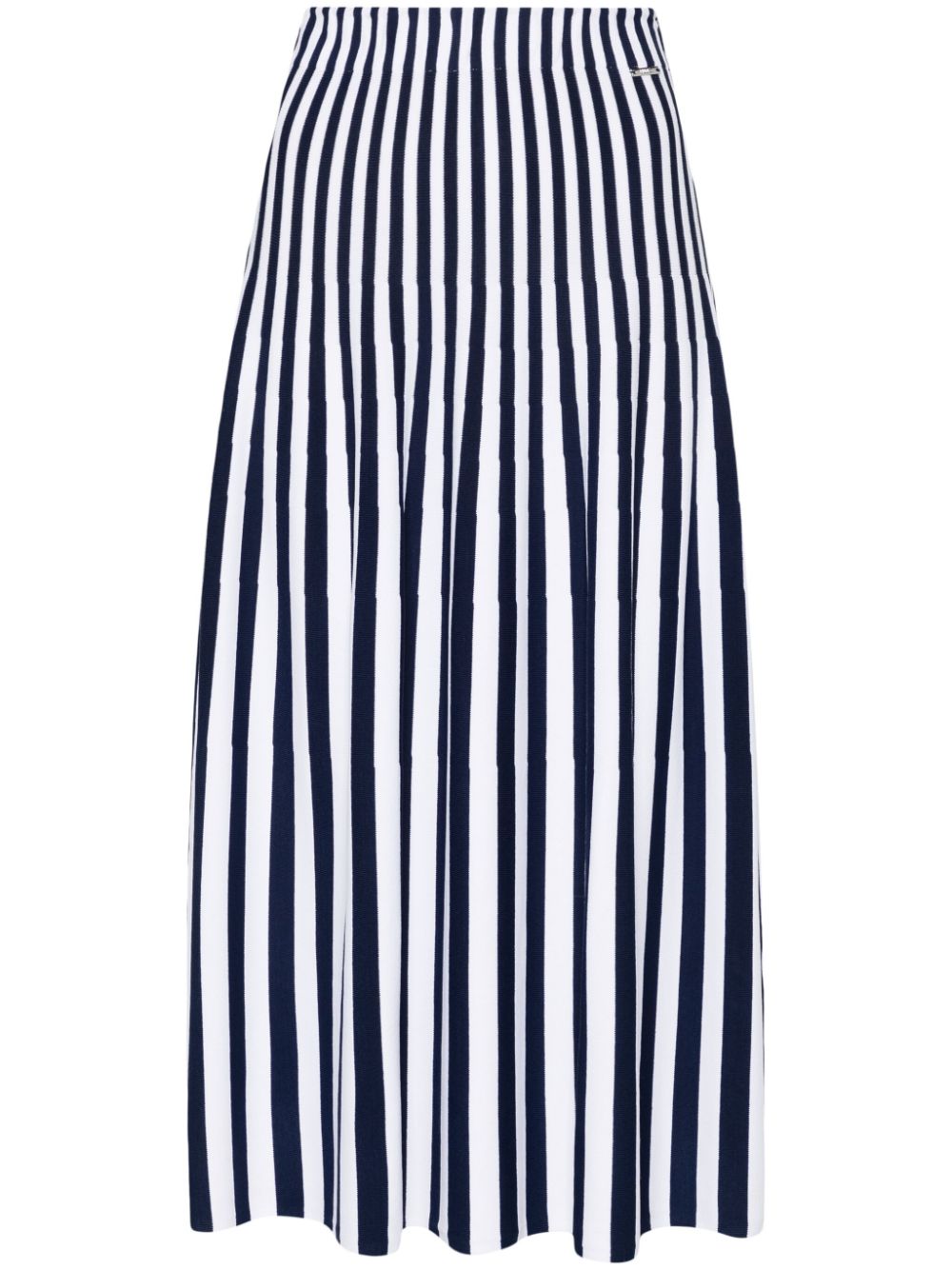 Shop Liu •jo Striped Knitted Midi Skirt In Blue