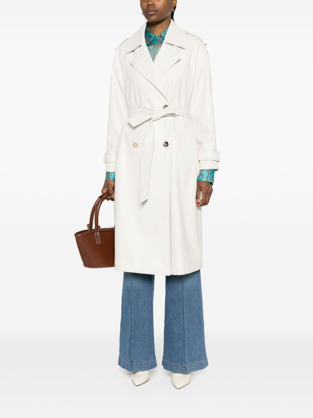 Shop Liu •jo Double-breasted Trench Coat In Neutrals