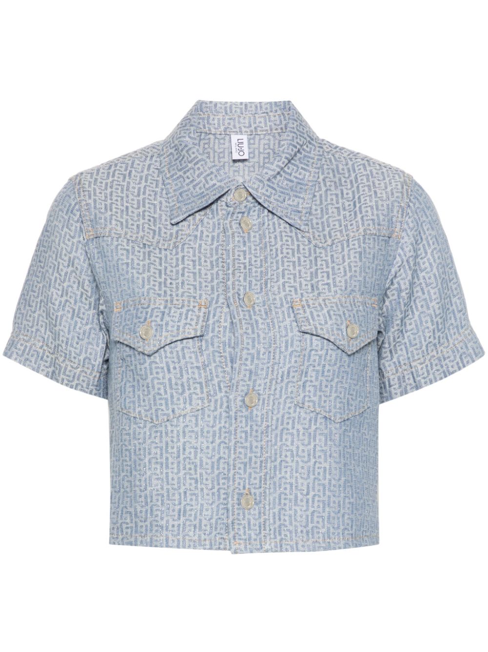 Liu •jo Monogram-jacquard Cropped Shirt In Blue