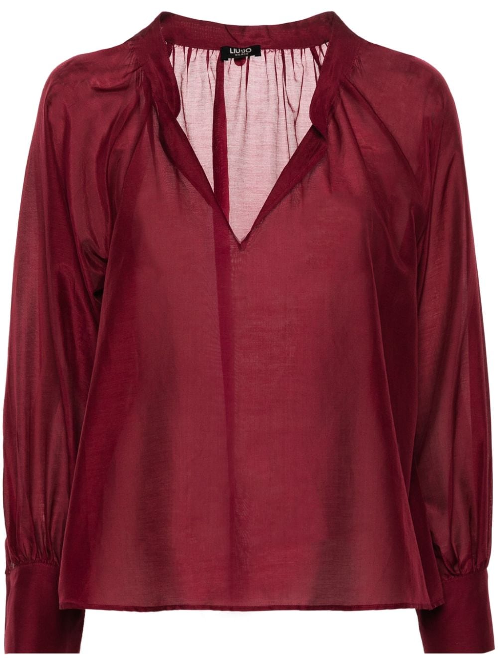 long-sleeve gathered-detail blouse