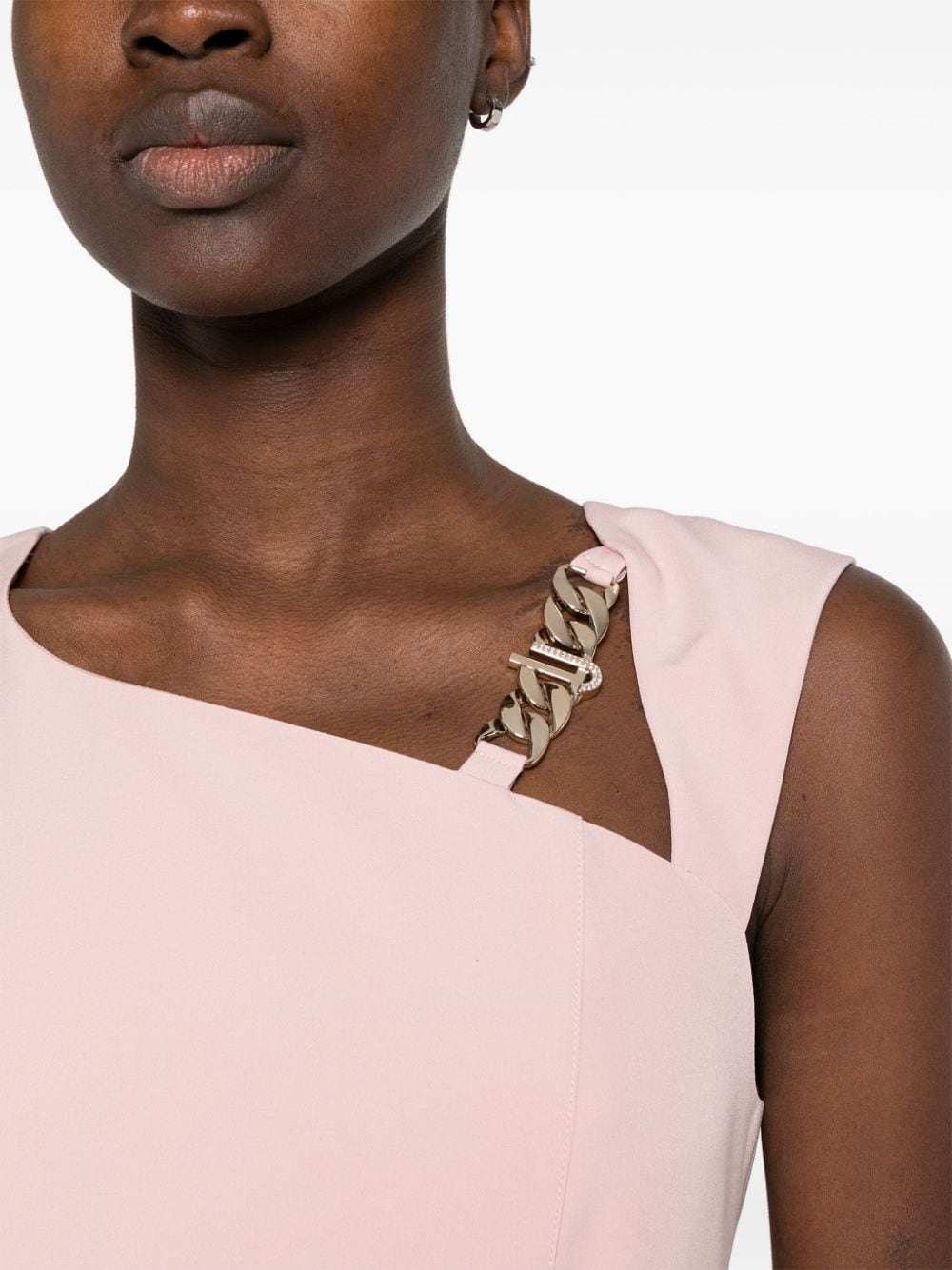 Shop Liu •jo Chain-detail Crepe Midi Dress In Pink