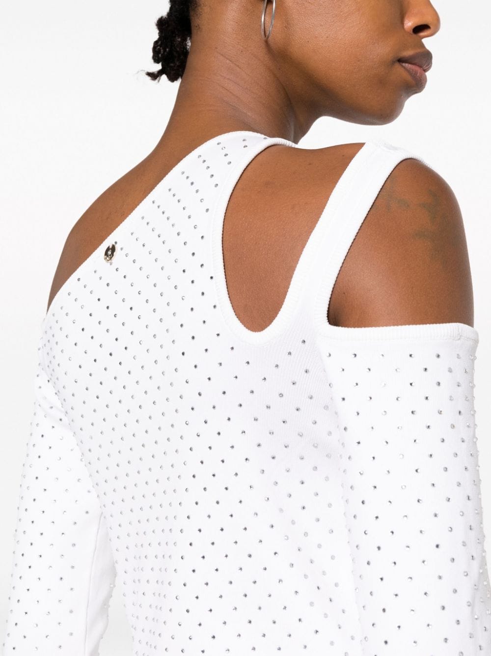 Shop Liu •jo Off-shoulder Open-knit Top In White