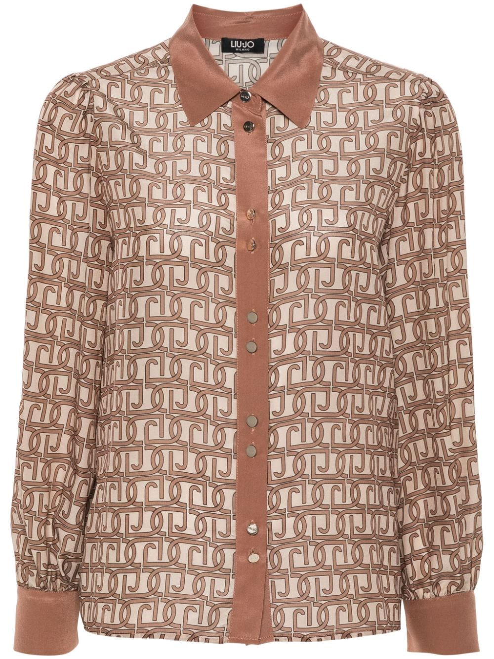 LIU JO monogram-jacquard silk shirt - Marrone