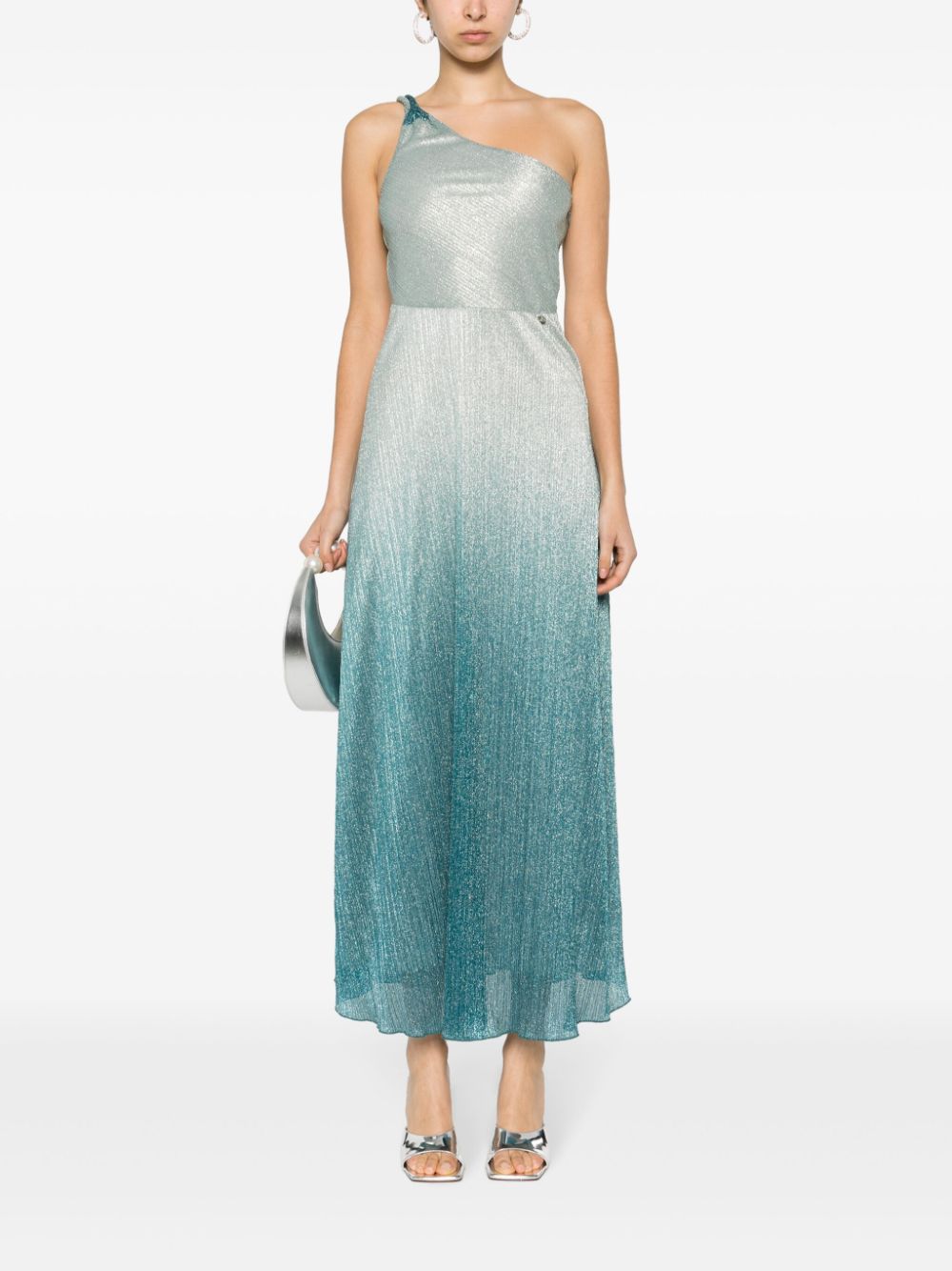 Shop Liu •jo Lurex One-shoulder Gown In Blue