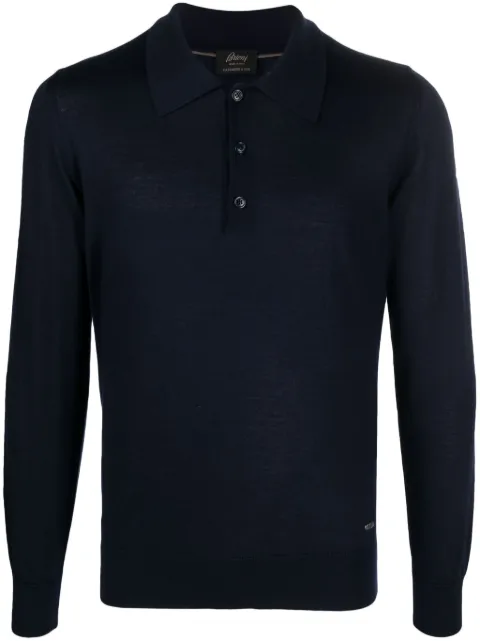 Brioni logo-plaque fine-knit polo shirt